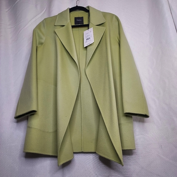 THEORY Clairene Women's Jacket Coat Sz PETITE Pale Lime WOOL + CASHMERE - Picture 5 of 7